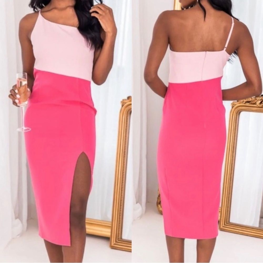 Pink Lily Dress Large Pink Two-tone One Shoulder Slit Barbiecore Women
